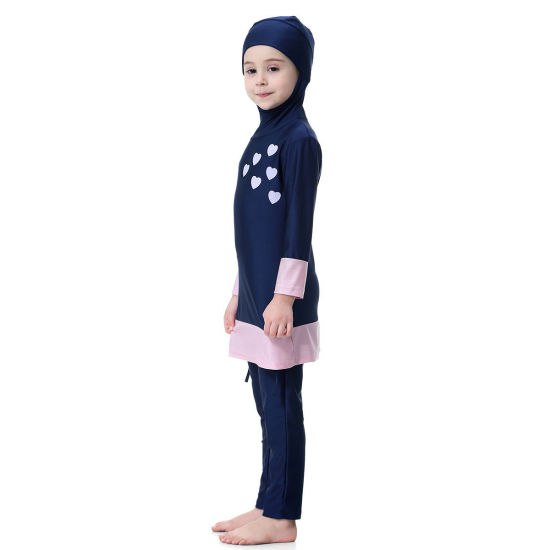 Изображение Navy Blue - Muslim Long Sleeve Trousers Girl Child's Two-Piece Split Swimwear 140cm, 1 Set