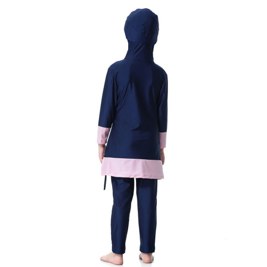 Изображение Navy Blue - Muslim Long Sleeve Trousers Girl Child's Two-Piece Split Swimwear 140cm, 1 Set