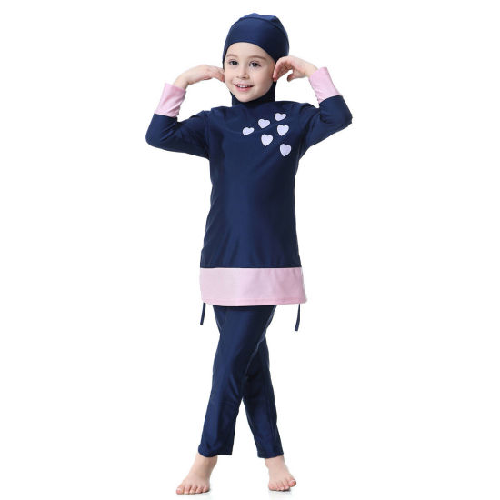 Изображение Navy Blue - Muslim Long Sleeve Trousers Girl Child's Two-Piece Split Swimwear 140cm, 1 Set