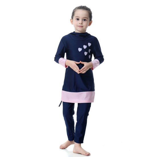 Изображение Navy Blue - Muslim Long Sleeve Trousers Girl Child's Two-Piece Split Swimwear 140cm, 1 Set