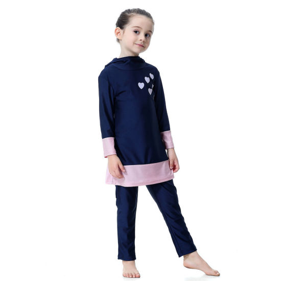 Изображение Navy Blue - Muslim Long Sleeve Trousers Girl Child's Two-Piece Split Swimwear 140cm, 1 Set