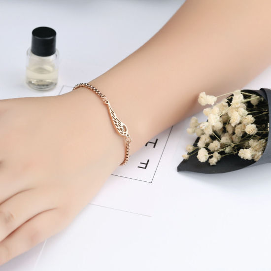 Imagen de Acero Inoxidable Ajustable Slider/ Slide Pulsera Tono de Plata Ala 25cm longitud, 1 Unidad