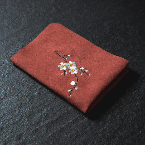 Picture of Fabric Embroidery Napkins Towels Brick-red Plum Flower 30cm(11 6/8") x 30cm(11 6/8"), 1 Piece