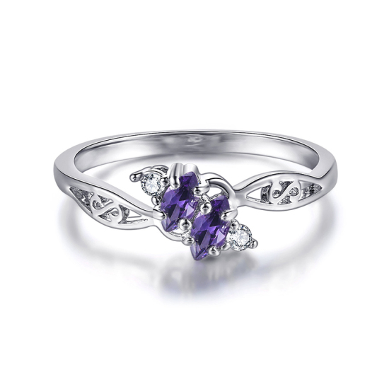 Picture of Brass Rings Platinum Color Purple Cubic Zirconia 18.1mm( 6/8")(US Size 8), 1 Piece                                                                                                                                                                            