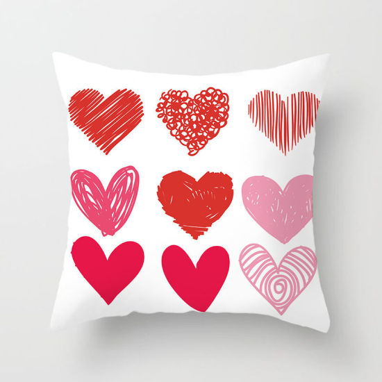 Picture of Peach Skin Fabric Pillow Cases Red Square Heart 45cm x 45cm, 1 Piece