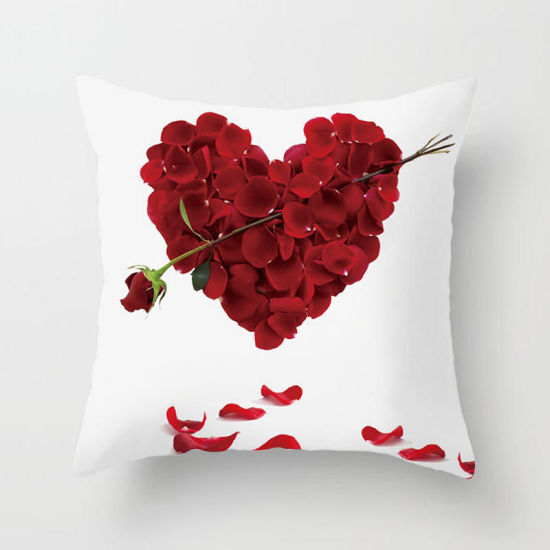 Picture of Peach Skin Fabric Pillow Cases Red Square Heart 45cm x 45cm, 1 Piece