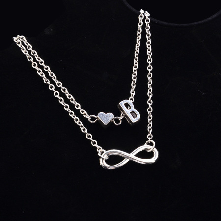 Picture of Bracelets Silver Tone Infinity Symbol Initial Alphabet/ Capital Letter Message " B " 21cm(8 2/8") long, 1 Piece