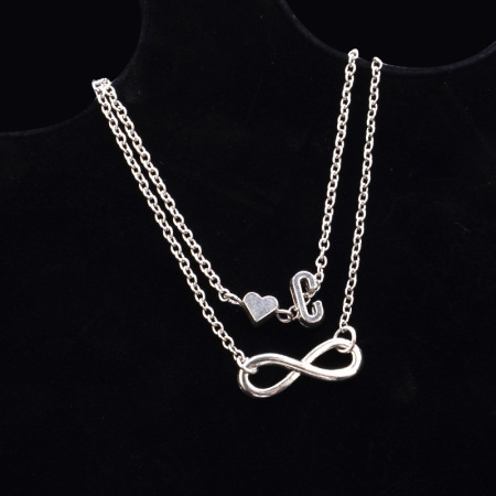 Picture of Bracelets Silver Tone Infinity Symbol Initial Alphabet/ Capital Letter Message " C " 21cm(8 2/8") long, 1 Piece
