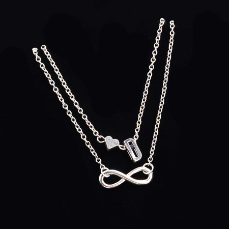 Picture of Bracelets Silver Tone Infinity Symbol Initial Alphabet/ Capital Letter Message " D " 21cm(8 2/8") long, 1 Piece