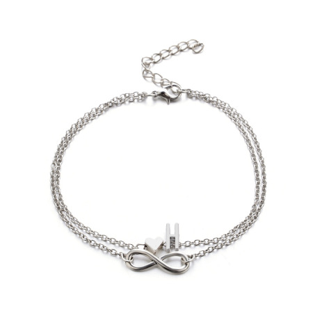 Picture of Bracelets Silver Tone Infinity Symbol Initial Alphabet/ Capital Letter Message " H " 21cm(8 2/8") long, 1 Piece