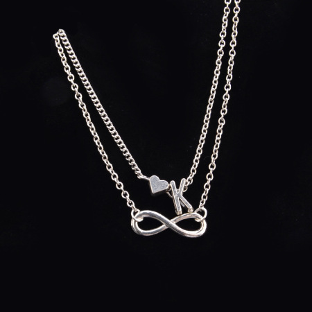 Picture of Bracelets Silver Tone Infinity Symbol Initial Alphabet/ Capital Letter Message " K " 21cm(8 2/8") long, 1 Piece