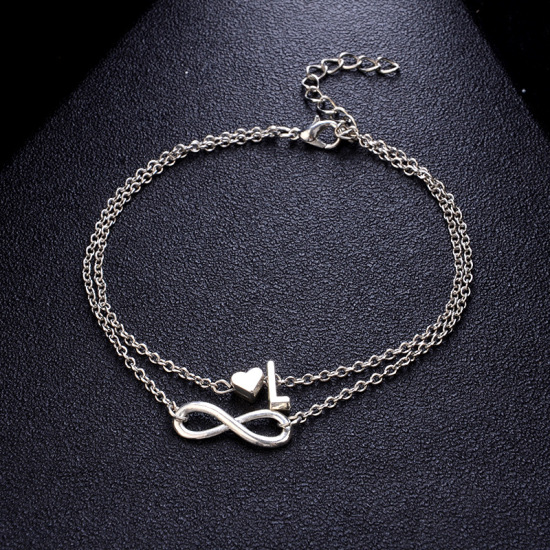 Picture of Bracelets Silver Tone Infinity Symbol Initial Alphabet/ Capital Letter Message " L " 21cm(8 2/8") long, 1 Piece