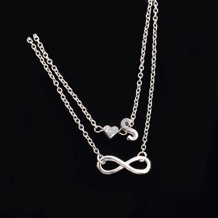 Picture of Bracelets Silver Tone Infinity Symbol Initial Alphabet/ Capital Letter Message " S " 21cm(8 2/8") long, 1 Piece