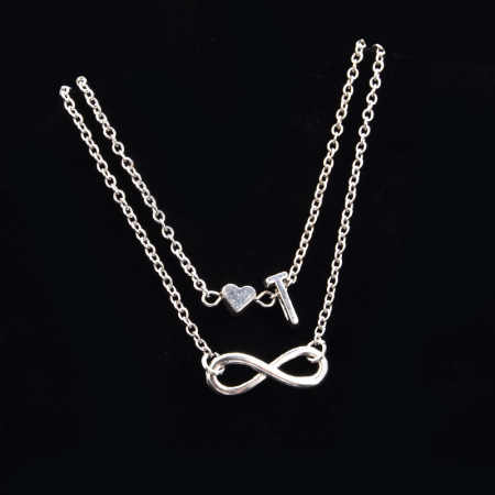 Picture of Bracelets Silver Tone Infinity Symbol Initial Alphabet/ Capital Letter Message " T " 21cm(8 2/8") long, 1 Piece