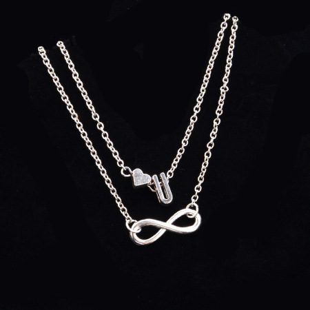 Picture of Bracelets Silver Tone Infinity Symbol Initial Alphabet/ Capital Letter Message " U " 21cm(8 2/8") long, 1 Piece