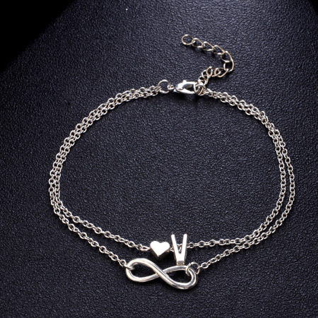 Picture of Bracelets Silver Tone Infinity Symbol Initial Alphabet/ Capital Letter Message " V " 21cm(8 2/8") long, 1 Piece