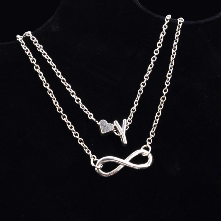 Picture of Bracelets Silver Tone Infinity Symbol Initial Alphabet/ Capital Letter Message " Y " 21cm(8 2/8") long, 1 Piece