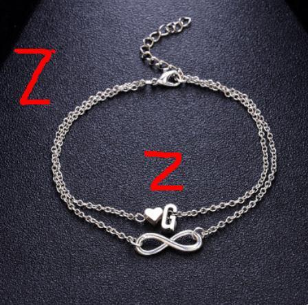 Image de Bracelets Argent Mat Symbole"Infini" Alphabet Initial/ Lettre Majuscule Gravé Mots " Z" 21cm long, 1 Pièce