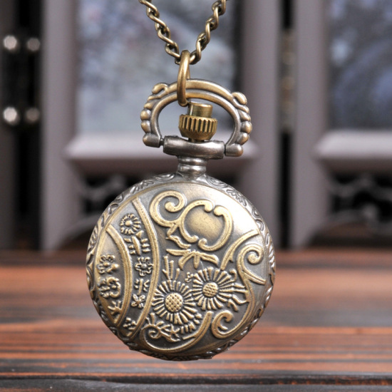 Picture of Pocket Watches Round Antique Bronze Flower Leaves Pattern, 1 Piece