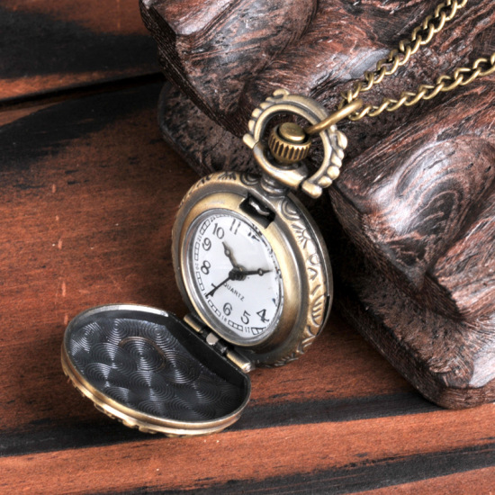 Picture of Pocket Watches Round Antique Bronze Flower Leaves Pattern, 1 Piece