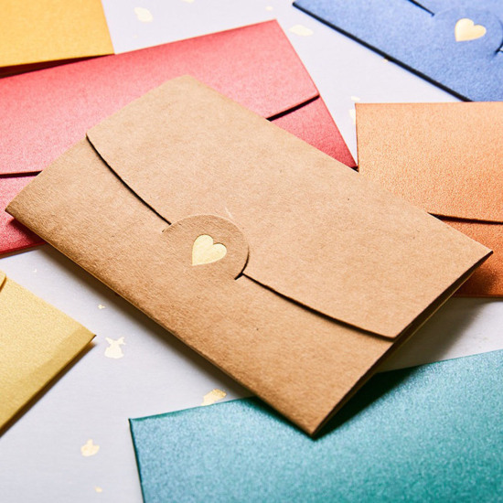 Picture of Paper Envelope Rectangle Heart Golden Yellow 10.5cm x 7cm, 10 PCs