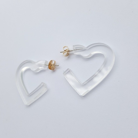 Picture of Acrylic Earrings Transparent Clear Transparent Heart 30mm(1 1/8") x 30mm, 1 Pair