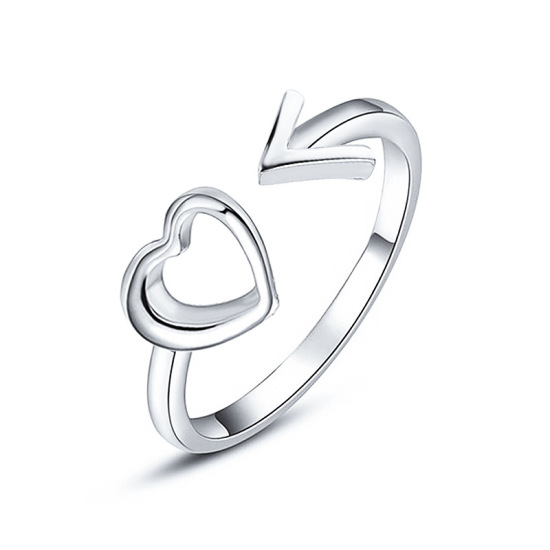 Picture of Brass Open Rings Silver Tone Heart Arrowhead 19.1mm( 6/8")(US Size 9.25), 1 Piece                                                                                                                                                                             