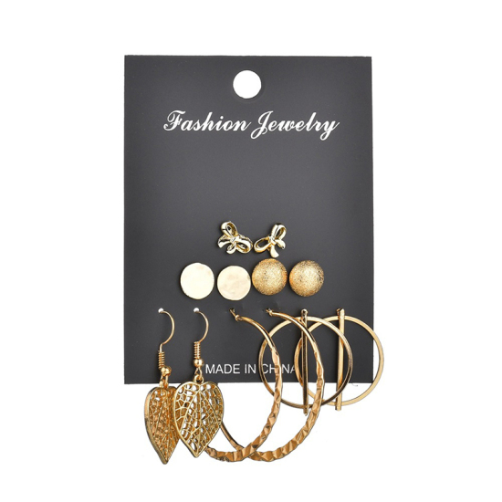Picture of Earrings Gold Plated Round Leaf 1 Set ( 6 Pairs/Set)