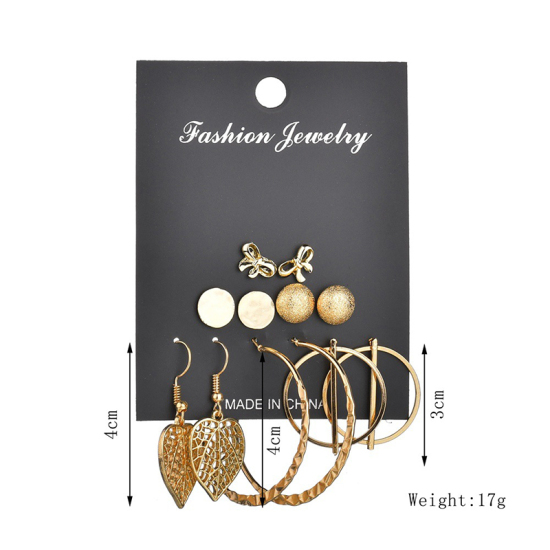 Image de Boucles d'Oreilles Doré Rond Feuilles 1 Kit ( 6 Paires/Kit)