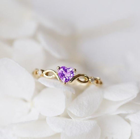 Picture of Unadjustable Rings Silver Tone Heart Purple Rhinestone 15.7mm(US Size 5), 1 Piece