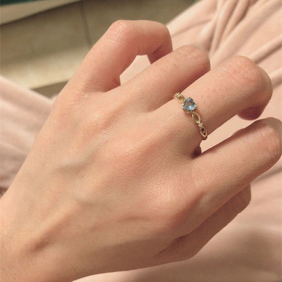 Bild von Uneinstellbar Ring Silberfarbe Herz Amethyst Strass 16.5mm（US Größe:6), 1 Stück