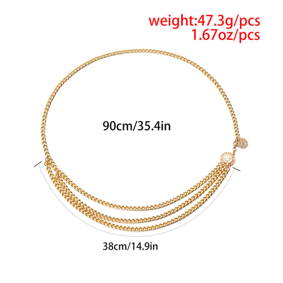 Picture of Body Belly Chain Necklace Gold Plated Flower Multilayer 90cm(35 3/8") long, 1 Piece