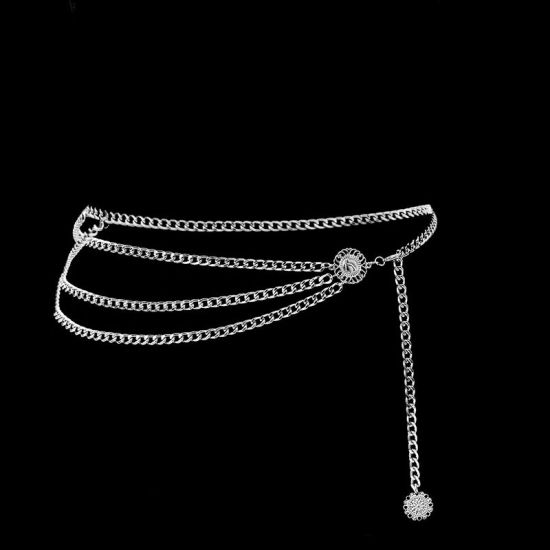 Bild von Körperkette für Taille Halskette Silberfarbe Blumen Mehrschichtige 90cm lang, 1 Strang