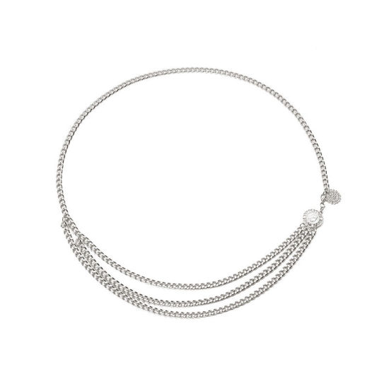 Picture of Body Belly Chain Necklace Silver Tone Flower Multilayer 90cm(35 3/8") long, 1 Piece