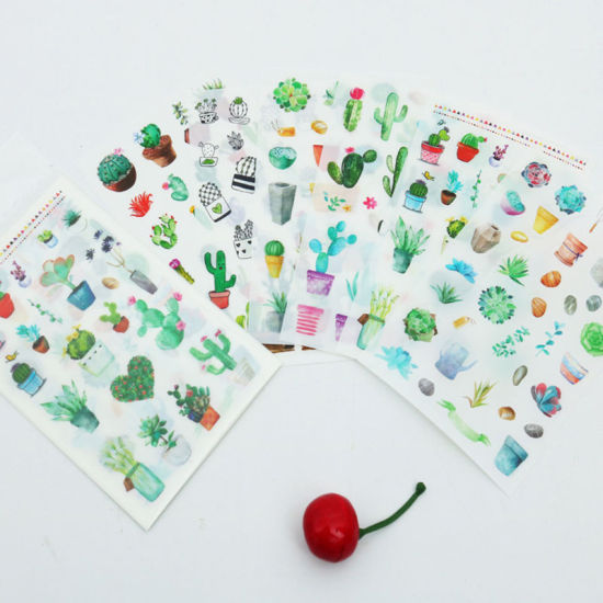 Picture of PVC DIY Scrapbook Deco Stickers Multicolor Succulent Plant 14cm x 9cm, 1 Packet ( 6 PCs/Packet)