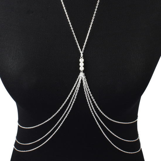 Picture of Body Chain Necklace Silver Tone Imitation Pearl 1 Piece