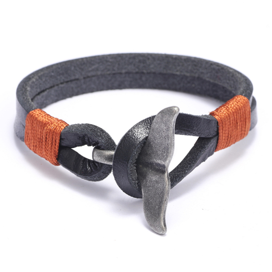 Picture of Cowhide Leather Braided Bracelets Black Whale Tail 19.5cm(7 5/8") long, 1 Piece