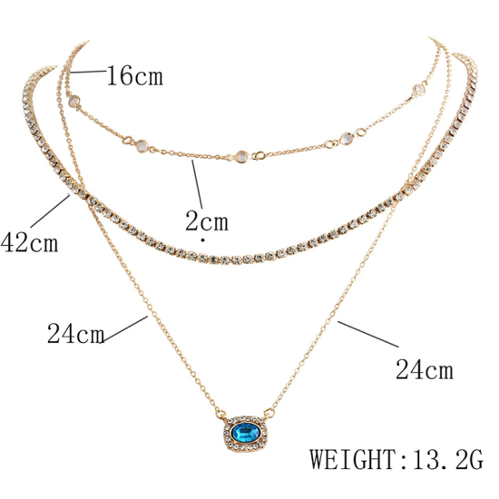 Picture of Multilayer Layered Necklace Gold Plated Blue Rectangle Clear Rhinestone 1 Piece