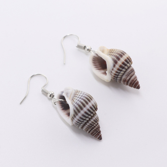 Picture of Shell Ocean Jewelry Earrings Black Conch/ Sea Snail 1 Pair