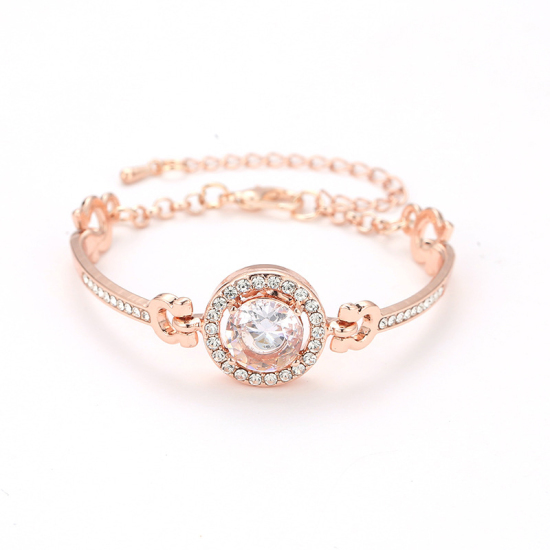 Picture of Bangles Bracelets Rose Gold Round Clear Rhinestone 13cm(5 1/8") long, 1 Piece