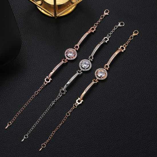 Picture of Bangles Bracelets Rose Gold Round Clear Rhinestone 13cm(5 1/8") long, 1 Piece