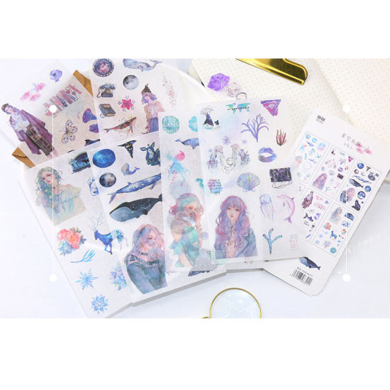 Picture of Paper DIY Scrapbook Deco Stickers Multicolor Girl Marine Animal 16cm x 9cm, 1 Set ( 6 PCs/Set)