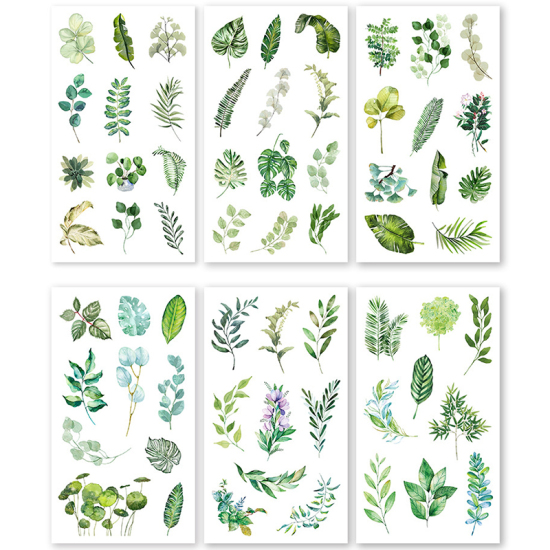 Picture of Paper DIY Scrapbook Deco Stickers Green Leaf 16cm x 9cm, 1 Set ( 6 PCs/Set)