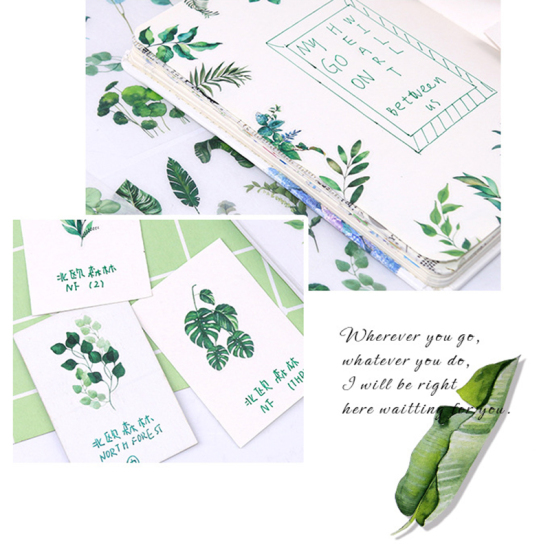 Picture of Paper DIY Scrapbook Deco Stickers Green Leaf 16cm x 9cm, 1 Set ( 6 PCs/Set)