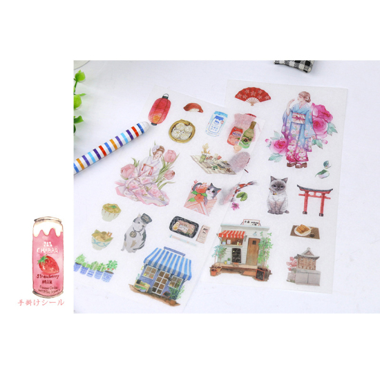 Picture of Paper Japanese Style DIY Scrapbook Deco Stickers Multicolor Girl 16cm x 9cm, 1 Set ( 6 PCs/Set)