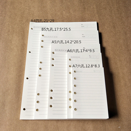 Picture of (A5 6 Holes) (40 Sheets) Paper Loose Leaf Notebook Inner Page Refill Spiral Binder White 20.5cm x 14.2cm, 1 Copy