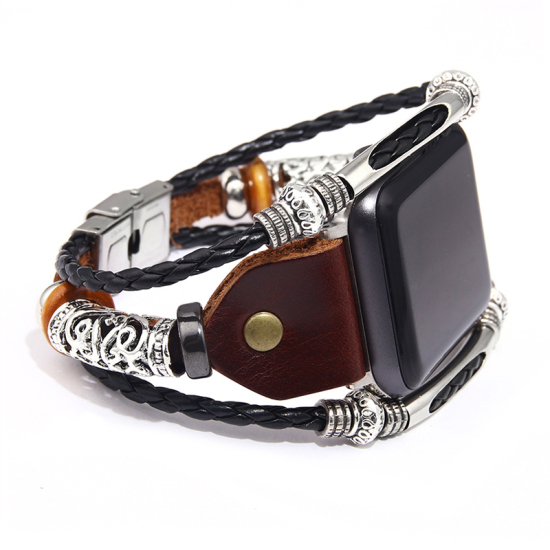 Picture of Real Leather Braided Bracelets Strap for 38mm/40mm iWatch Brown 21.5cm(8 4/8") long, 1 Piece