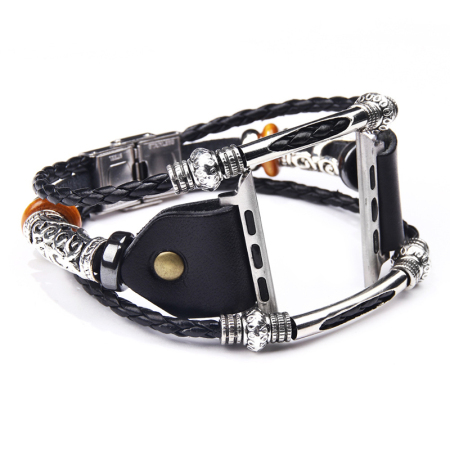 Immagine di Vera Pelle Braccialetti Intrecciati Nero Cinghia per 38mm / 40mm iWatch 21.5cm Lunghezza, 1 Pz