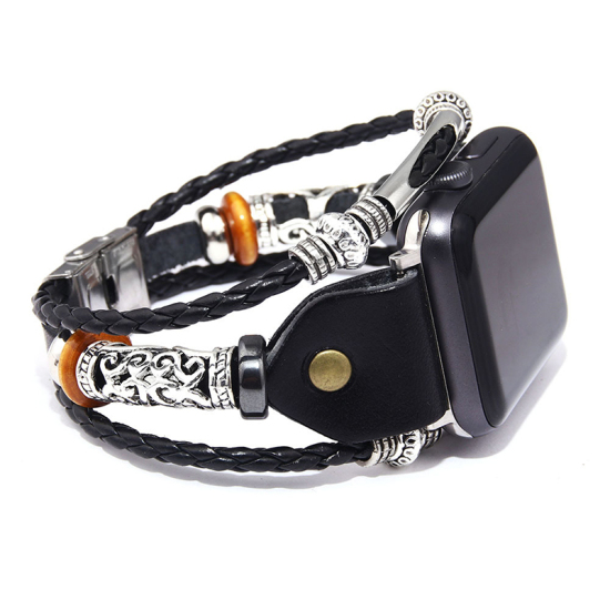 Picture of Real Leather Braided Bracelets Strap for 38mm/40mm iWatch Black 21.5cm(8 4/8") long, 1 Piece