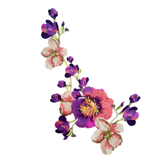 Picture of Polyester Embroidery Appliques Patches DIY Scrapbooking Craft Purple Peony Flower 57cm x 33cm, 1 Piece